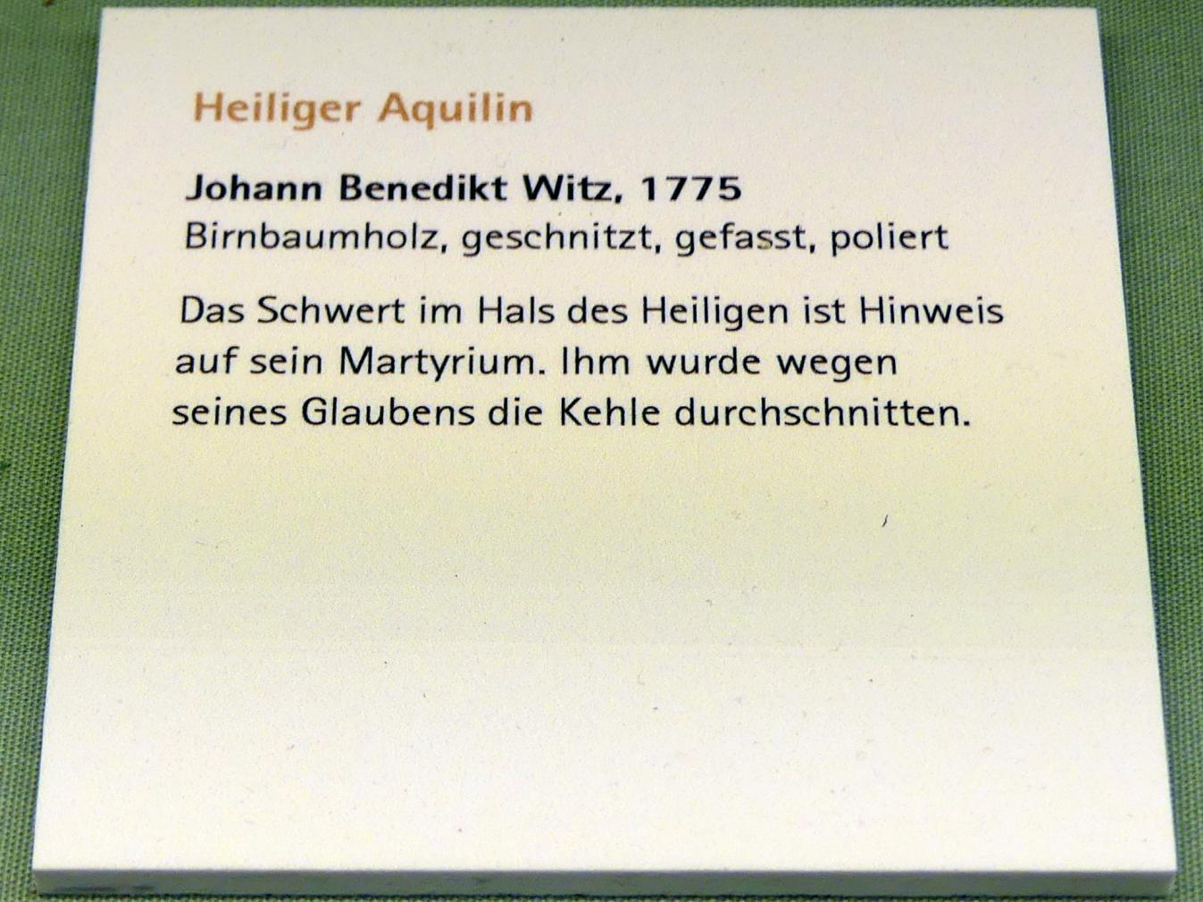 Johann Benedikt Witz (1747–1780), Heiliger Aquilin, Würzburg, Museum für Franken (ehem. Mainfränkisches Museum), Bozzetti-Sammlung, 1775, Bild 2/2
