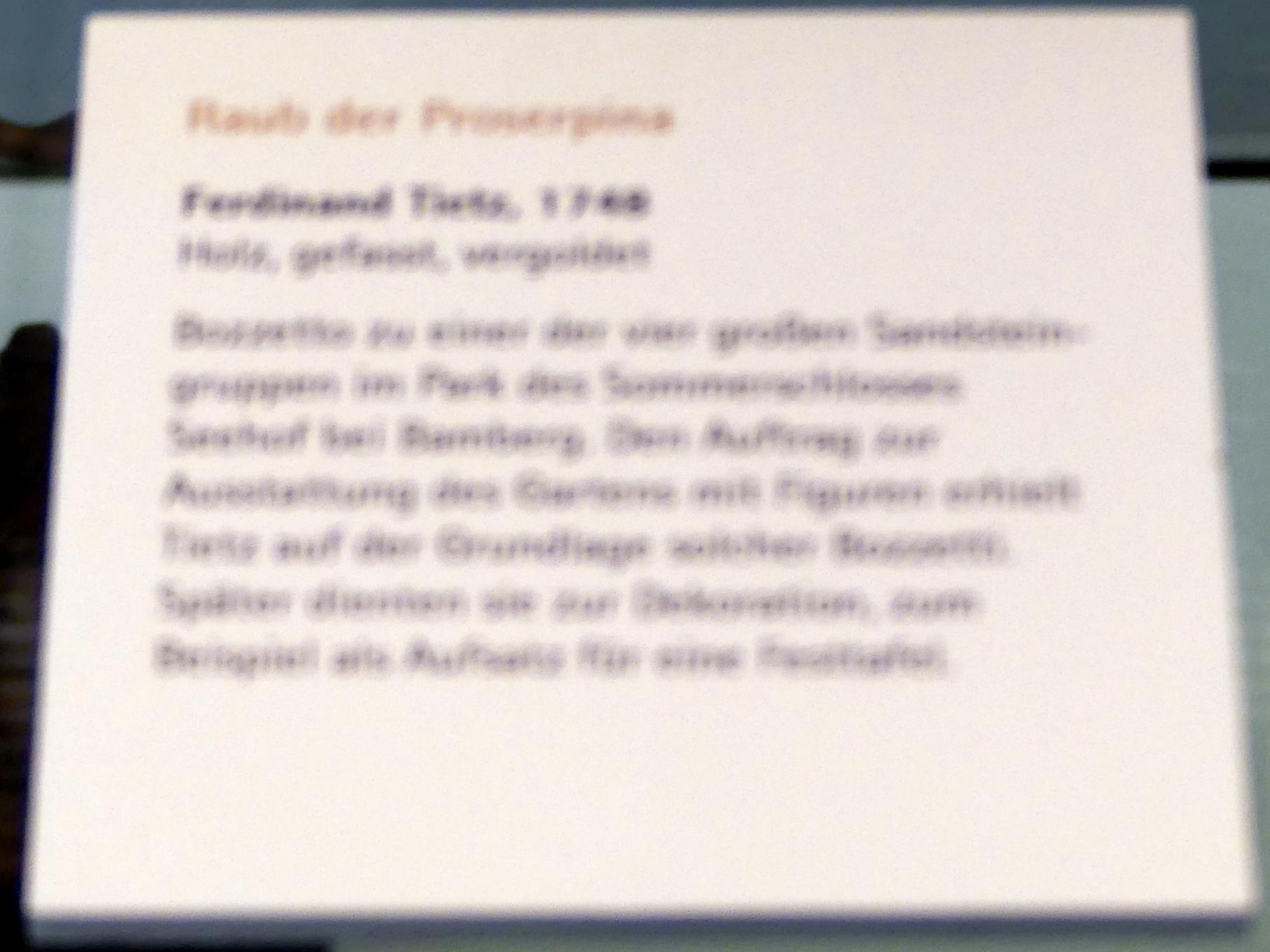 Ferdinand Tietz (Ferdinand Dietz) (1740–1767), Raub der Proserpina, Memmelsdorf bei Bamberg, Schloss Seehof ("Marquardsburg"), Sommerresidenz der Bamberger Fürstbischöfe, jetzt Würzburg, Museum für Franken (ehem. Mainfränkisches Museum), Bozzetti-Sammlung, 1748, Bild 2/2