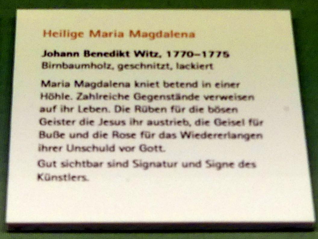 Johann Benedikt Witz (1747–1780), Heilige Maria Magdalena, Würzburg, Museum für Franken (ehem. Mainfränkisches Museum), Bozzetti-Sammlung, 1770–1775, Bild 2/2