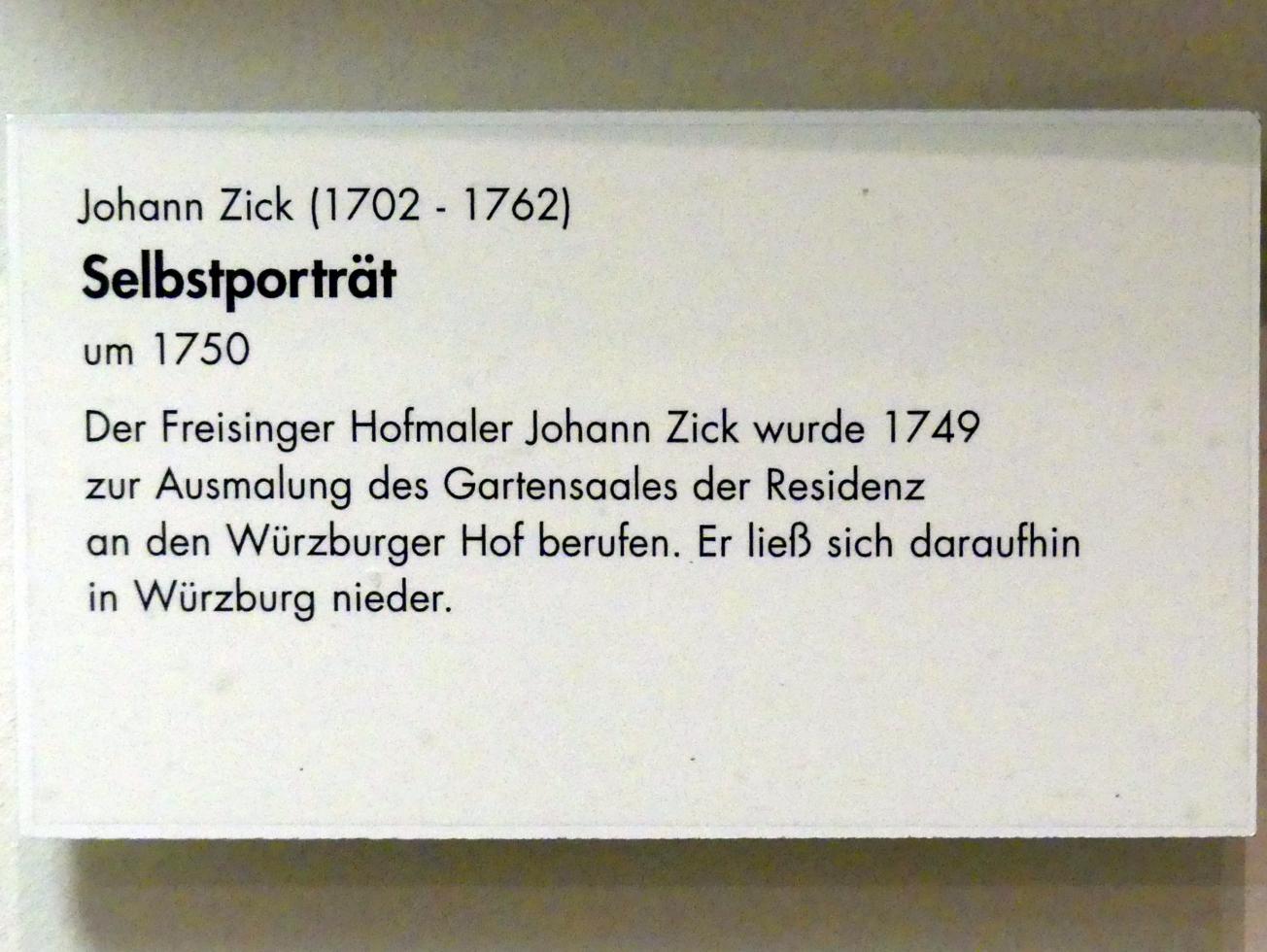 Johannes (Johann) Zick (1749–1756), Selbstporträt, Würzburg, Museum für Franken (ehem. Mainfränkisches Museum), Barock-Saal, um 1750, Bild 2/2
