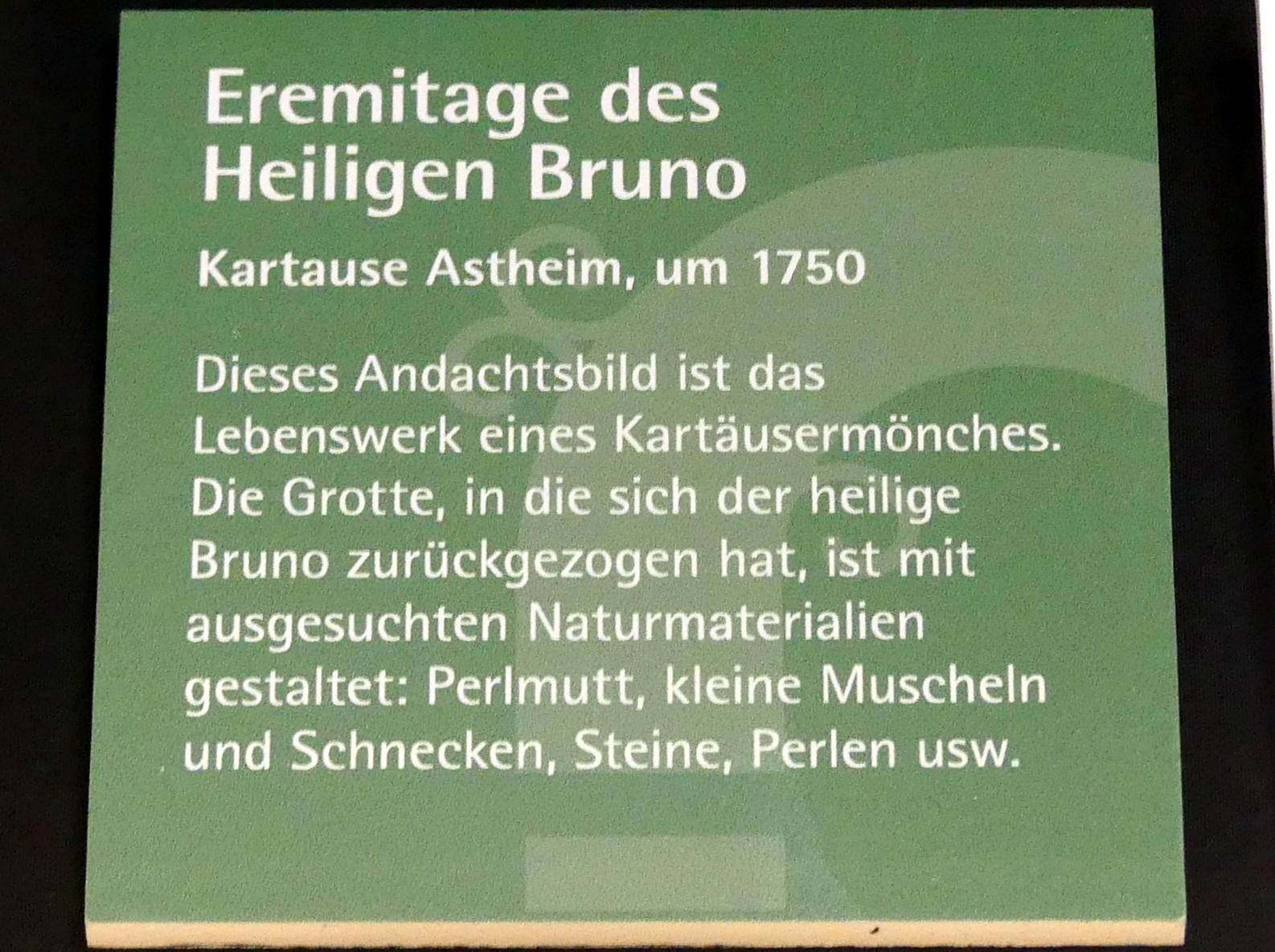 Eremitage des Heiligen Bruno, Astheim, Kartause Marienbrück, jetzt Würzburg, Museum für Franken (ehem. Mainfränkisches Museum), Barock-Saal, um 1750, Bild 2/2