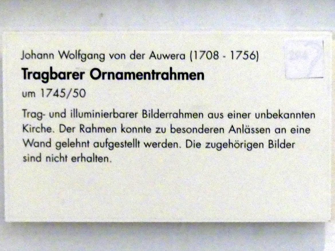 Johann Wolfgang van der Auwera (1738–1753), Tragbarer Ornamentrahmen, Würzburg, Museum für Franken (ehem. Mainfränkisches Museum), Barock-Saal, um 1745–1750, Bild 2/2