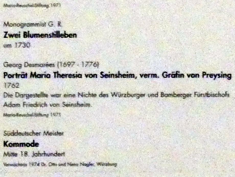 George Desmarées (1725–1762), Porträt Maria Theresia von Seinsheim, verm. Gräfin von Preysing, Würzburg, Museum für Franken (ehem. Mainfränkisches Museum), Roter Salon, 1762, Bild 2/2