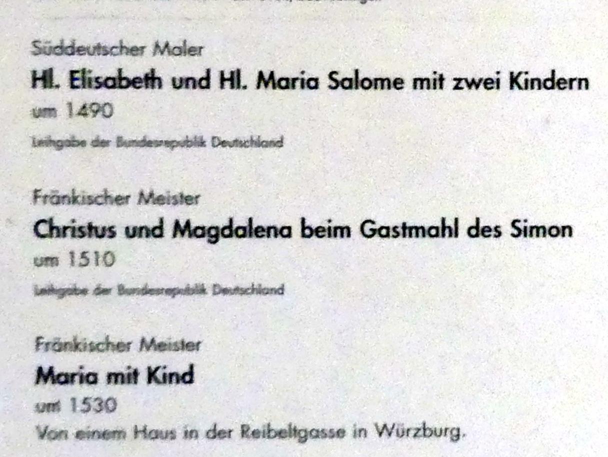 Christus und Magdalena beim Gastmahl des Simon, Würzburg, Museum für Franken (ehem. Mainfränkisches Museum), Gotisches Zimmer, um 1510, Bild 2/2