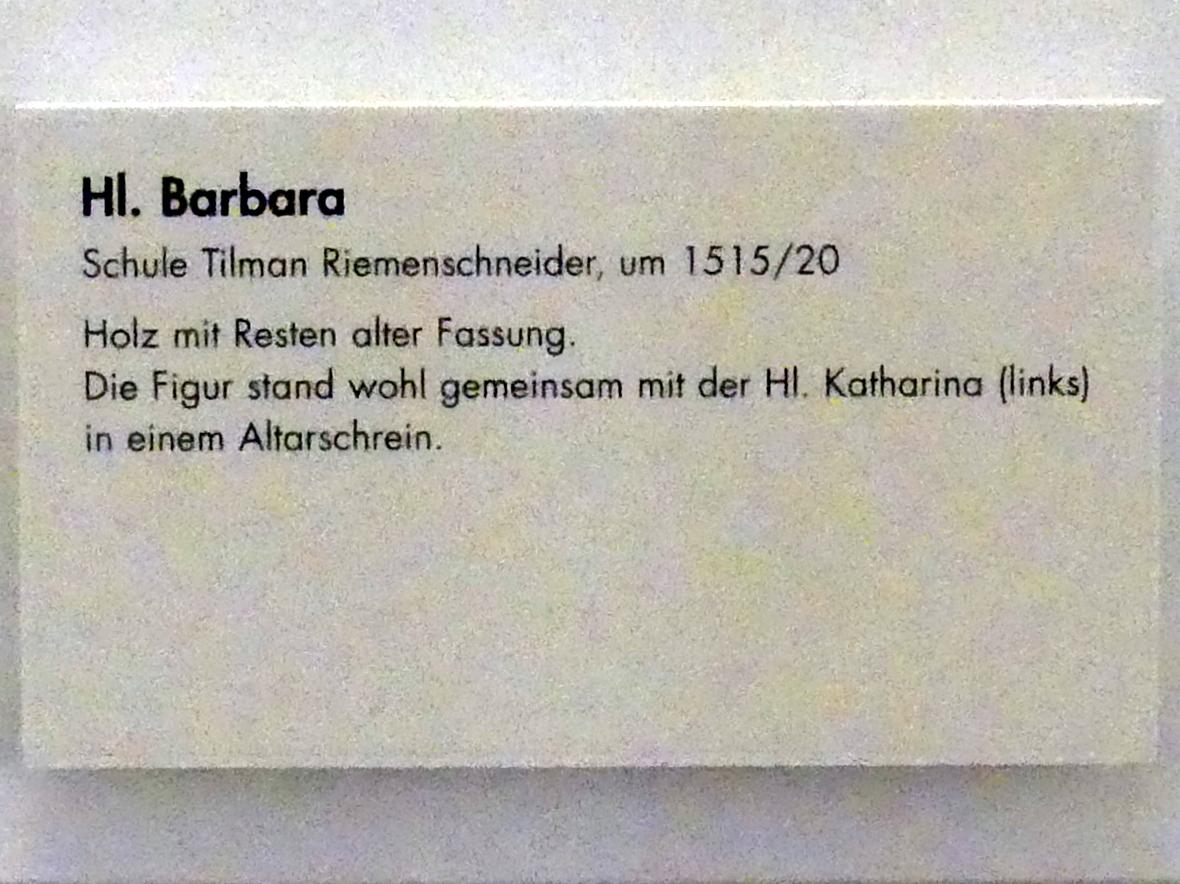 Tilman Riemenschneider (Umkreis) (1500–1525), Hl. Barbara, Würzburg, Museum für Franken (ehem. Mainfränkisches Museum), Echterbastei, um 1515–1520, Bild 2/2