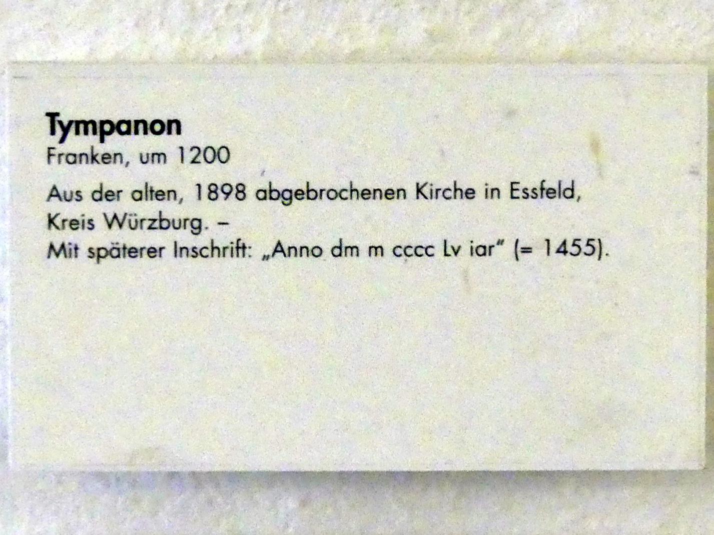 Tympanon, Eßfeld, Kirche St. Peter und Paul, jetzt Würzburg, Museum für Franken (ehem. Mainfränkisches Museum), Romanischer Raum, um 1200, Bild 2/2