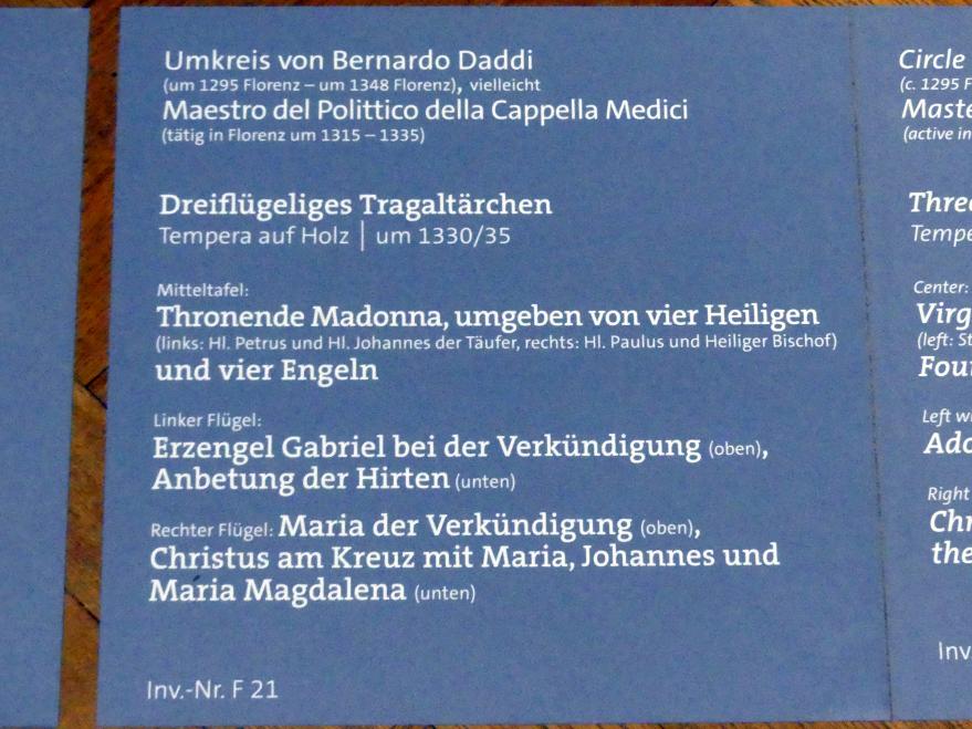 Bernardo Daddi (Umkreis): Dreiflügeliges Tragaltärchen, um 1330 - 1335, Bild 2/2