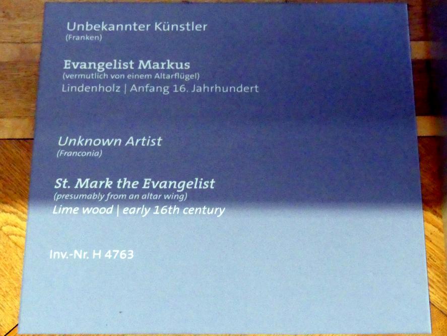 Evangelist Markus, Würzburg, Martin von Wagner-Museum, Saal 1, Beginn 16. Jhd., Bild 2/2