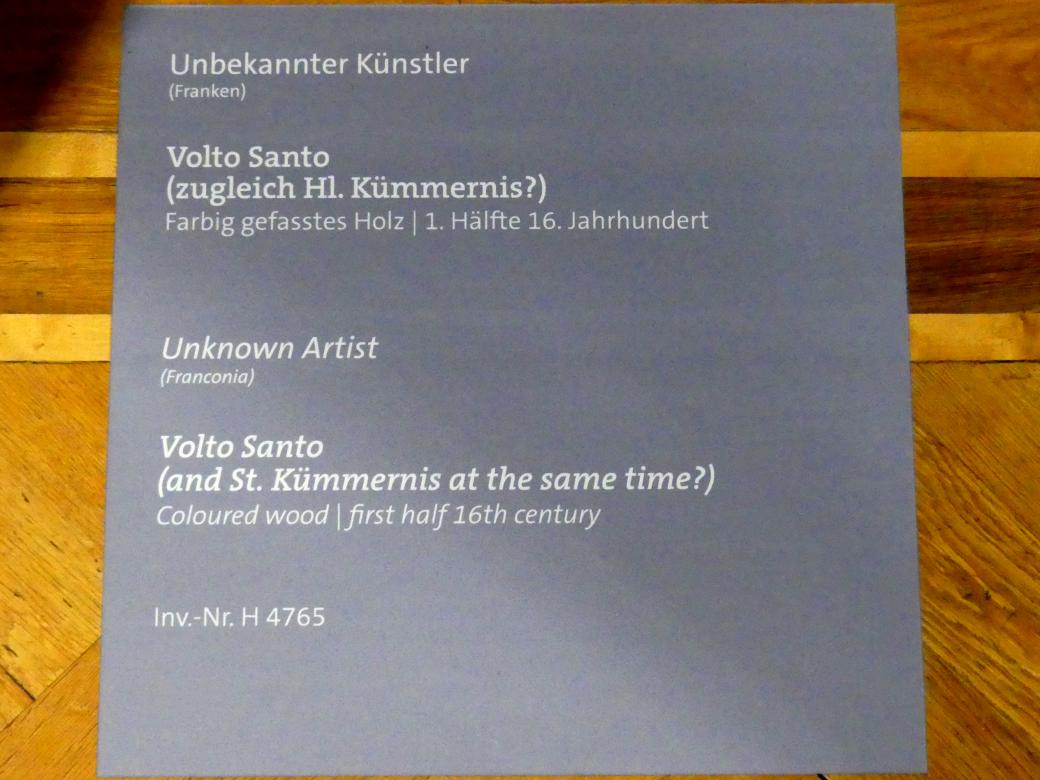 Volto Santo (zugleich Hl. Kümmernis?), Würzburg, Martin von Wagner-Museum, Saal 1, 1. Hälfte 16. Jhd., Bild 3/3