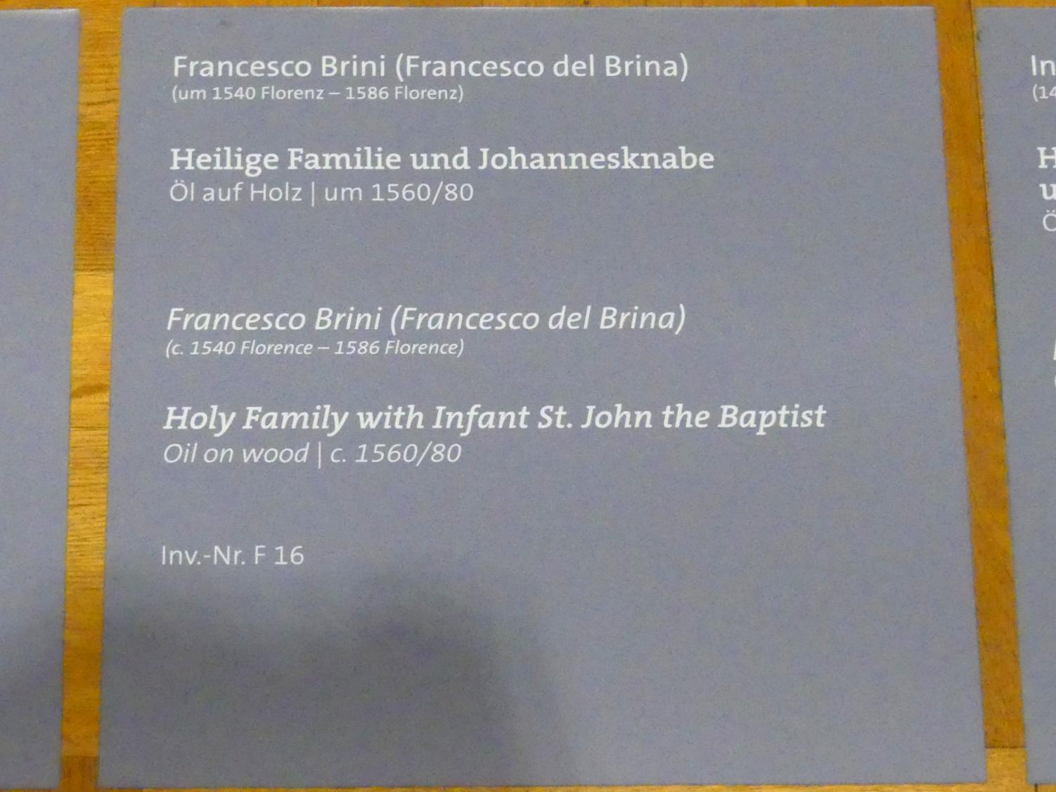 Francesco del Brina (Francesco Brini) (1570), Heilige Familie und Johannesknabe, Würzburg, Martin von Wagner-Museum, Saal 2, um 1560–1580, Bild 2/2