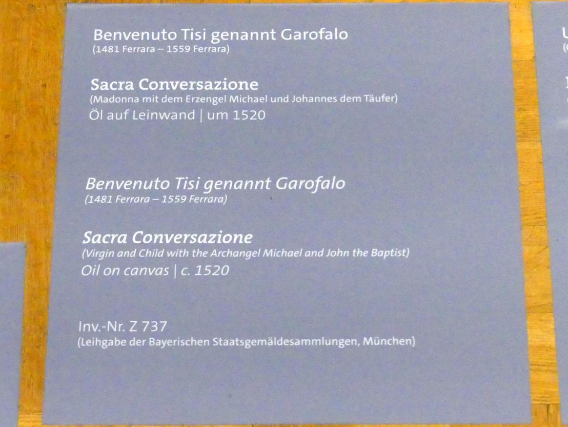 Benvenuto Tisi Garofalo (1509–1540), Sacra Conversazione, Würzburg, Martin von Wagner-Museum, Saal 2, um 1520, Bild 2/2