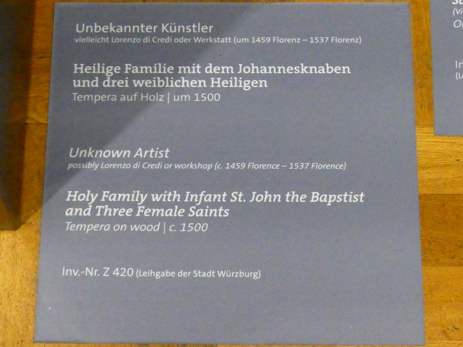 Heilige Familie mit dem Johannesknaben und drei weiblichen Heiligen, Würzburg, Martin von Wagner-Museum, Saal 2, um 1500, Bild 2/2