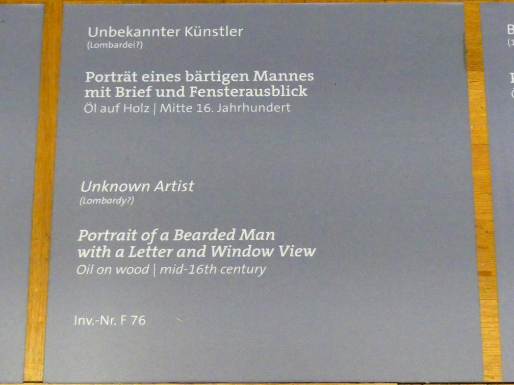 Porträt eines bärtigen Mannes mit Brief und Fensterausblick, Würzburg, Martin von Wagner-Museum, Saal 2, Mitte 16. Jhd., Bild 2/2
