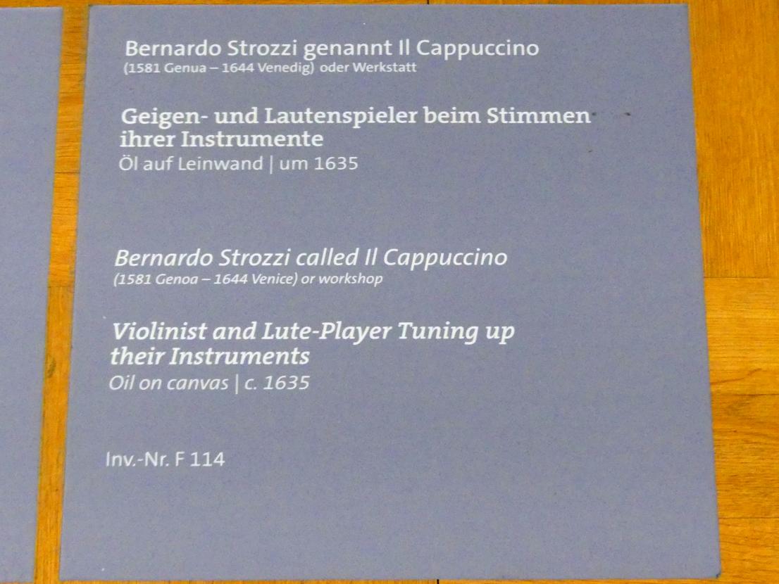 Bernardo Strozzi (1622–1644), Geigen- und Lautenspieler beim Stimmen ihrer Instrumente, Würzburg, Martin von Wagner-Museum, Saal 2, um 1635, Bild 2/2