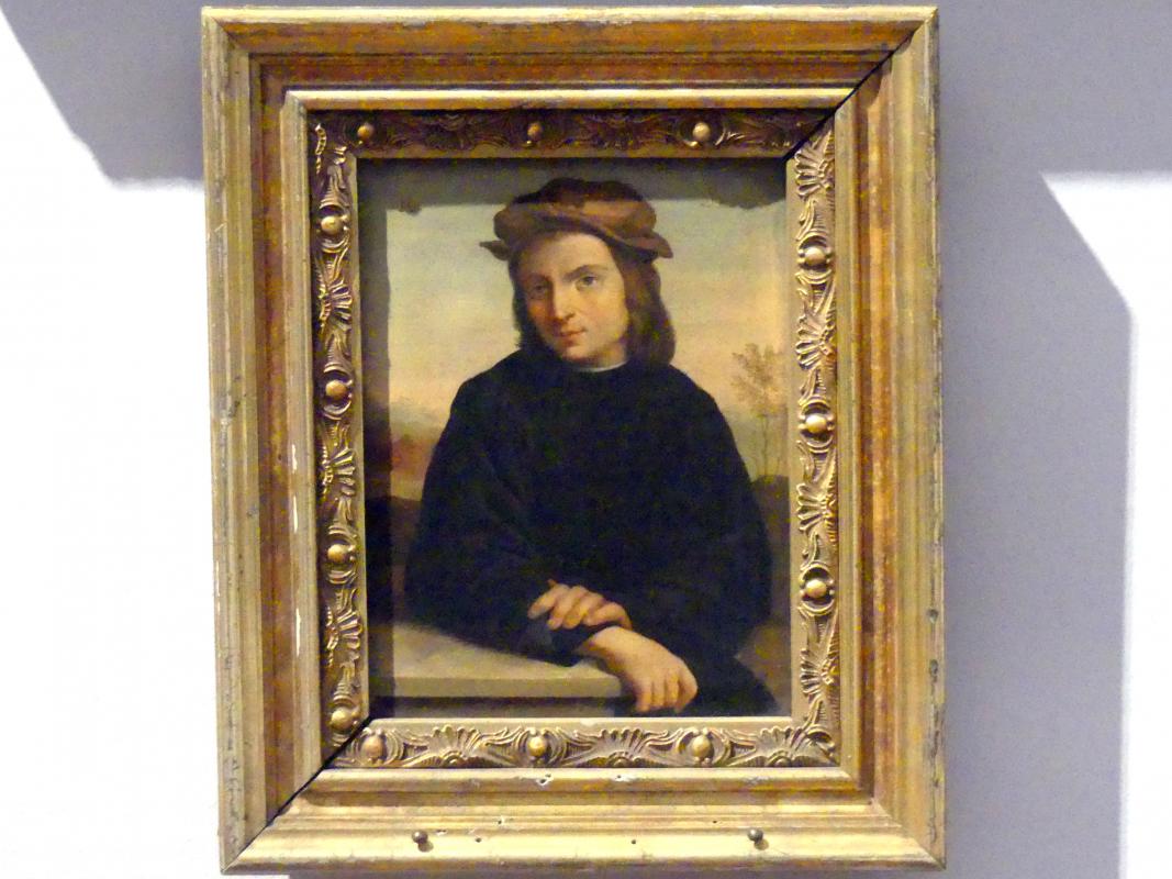Francesco di Cristofano (Franciabigio) (1514–1523): Porträt eines jungen Mannes an einer Brüstung, um 1510–1520