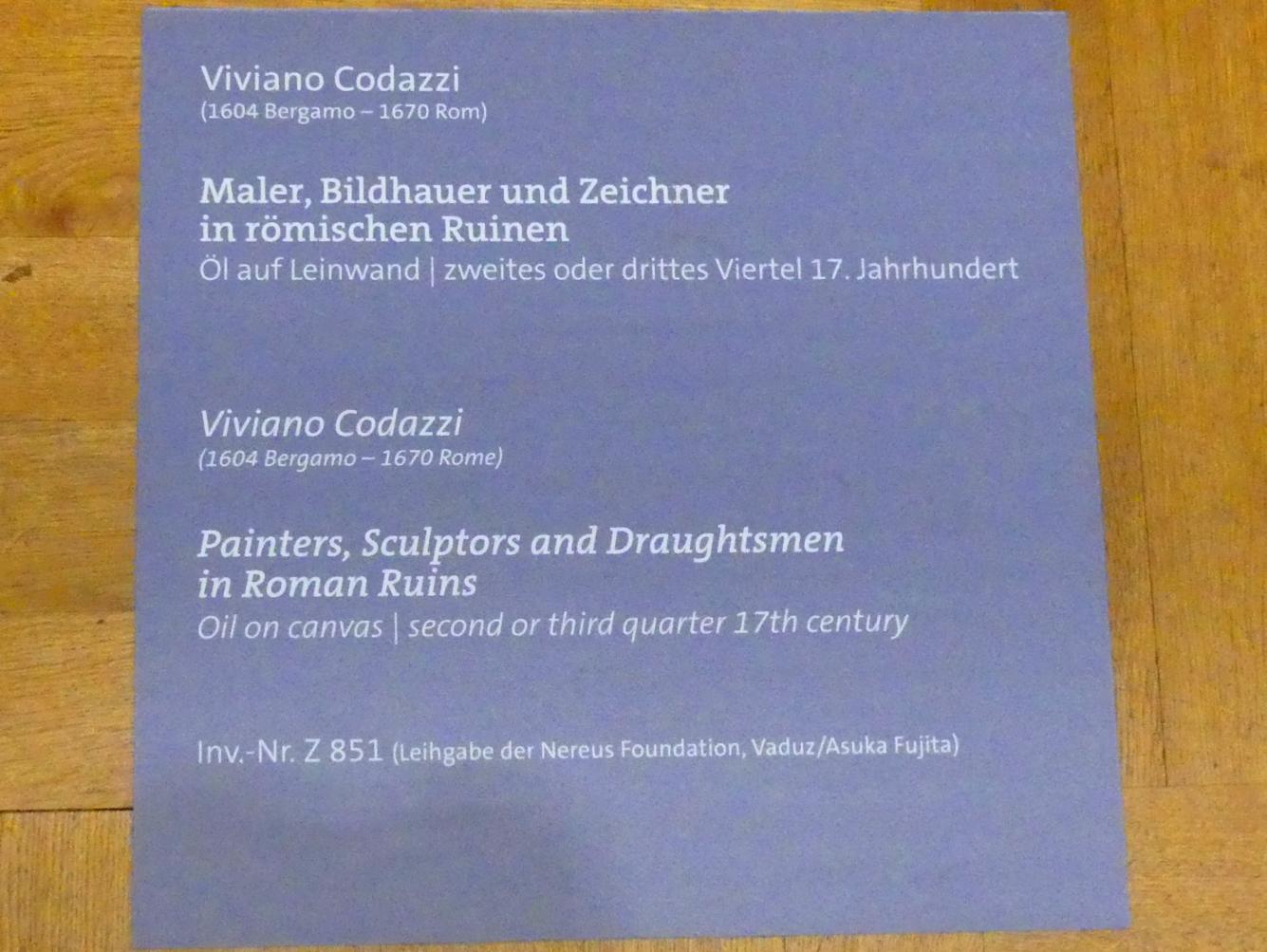 Viviano Codazzi (1647), Maler, Bildhauer und Zeichner in römischen Ruinen, Würzburg, Martin von Wagner-Museum, Saal 2, um 1625–1670, Bild 2/2