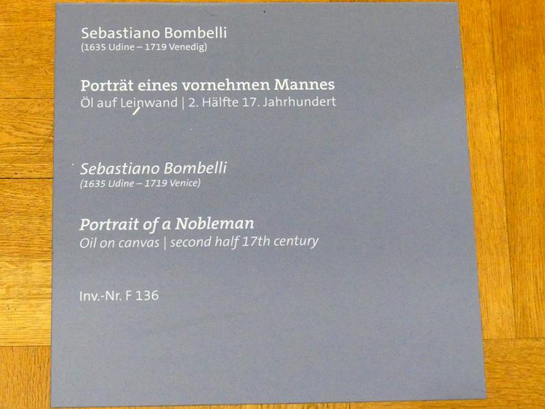 Sebastiano Bombelli (1675), Porträt eines vornehmen Mannes, Würzburg, Martin von Wagner-Museum, Saal 2, 2. Hälfte 17. Jhd., Bild 2/2