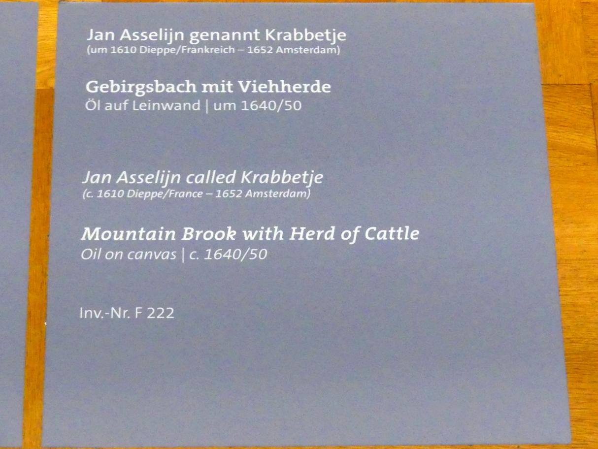 Jan Asselijn (1635–1651), Gebirgsbach mit Viehherde, Würzburg, Martin von Wagner-Museum, Saal 4, um 1640–1650, Bild 2/2