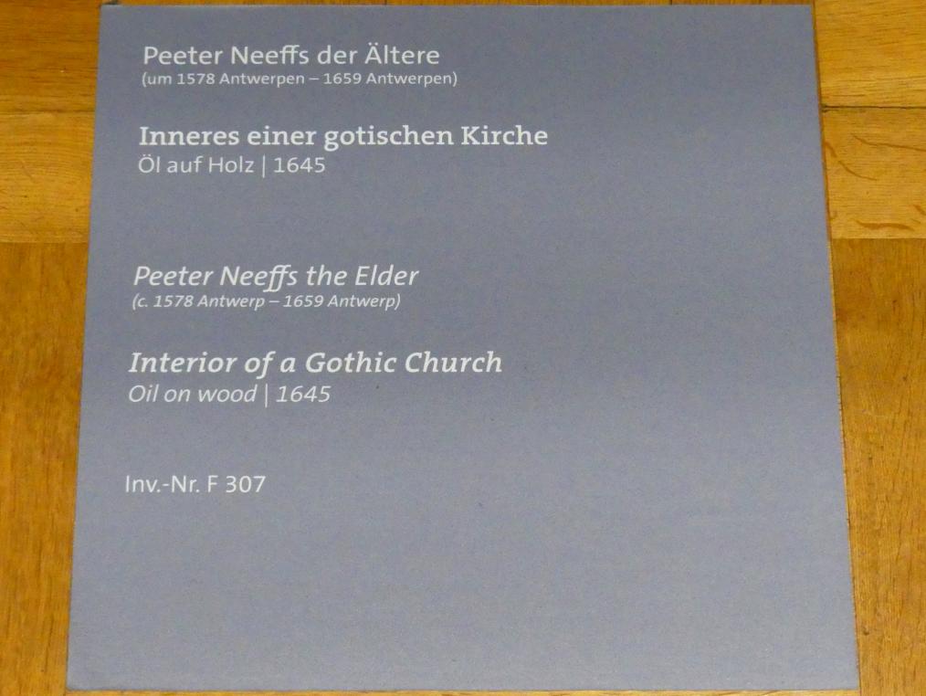 Peeter Neeffs der Ältere (1615–1645), Inneres einer gotischen Kirche, Würzburg, Martin von Wagner-Museum, Saal 4, 1645, Bild 2/2