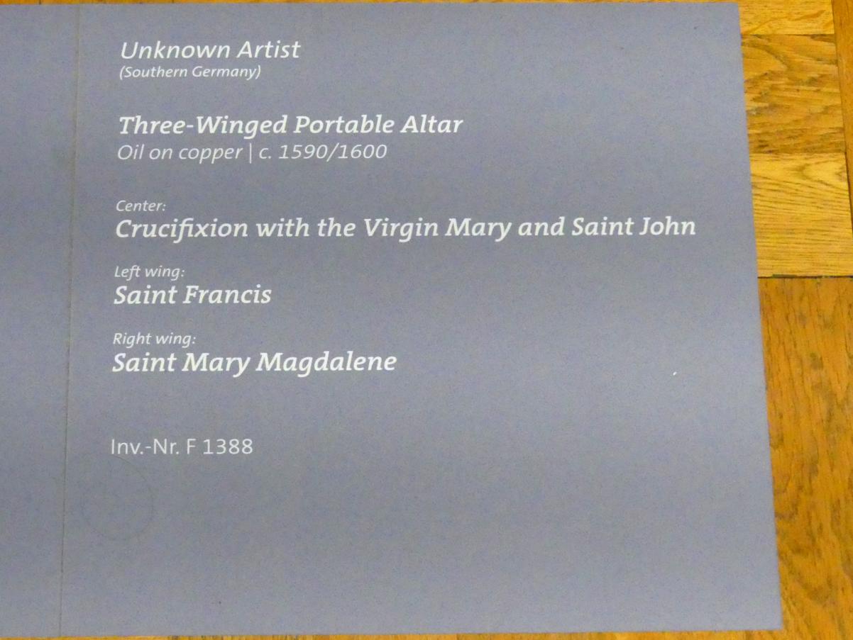 Dreiflügeliges Tragaltärchen, Würzburg, Martin von Wagner-Museum, Saal 5, um 1590–1600, Bild 3/3