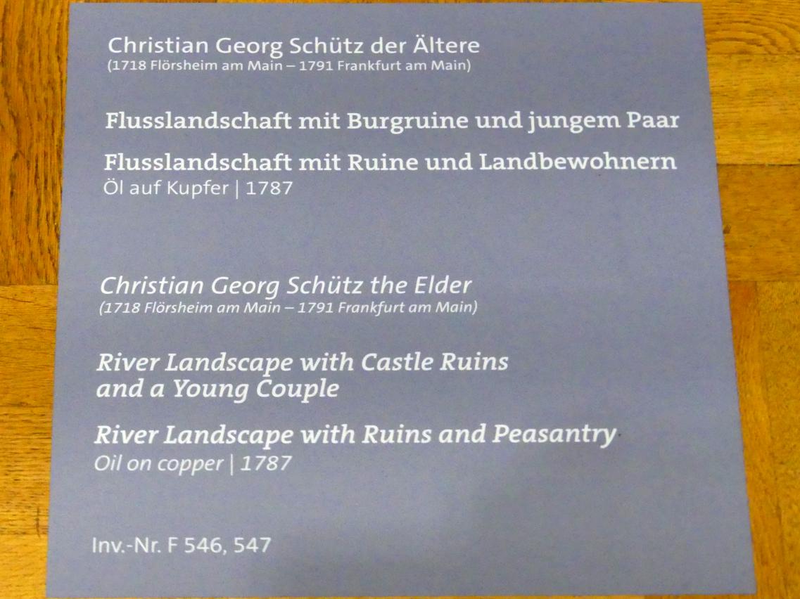 Christian Georg Schütz der Ältere (1752–1787), Flusslandschaft mit Ruine und Landbewohnern, Würzburg, Martin von Wagner-Museum, Saal 5, 1787, Bild 2/2