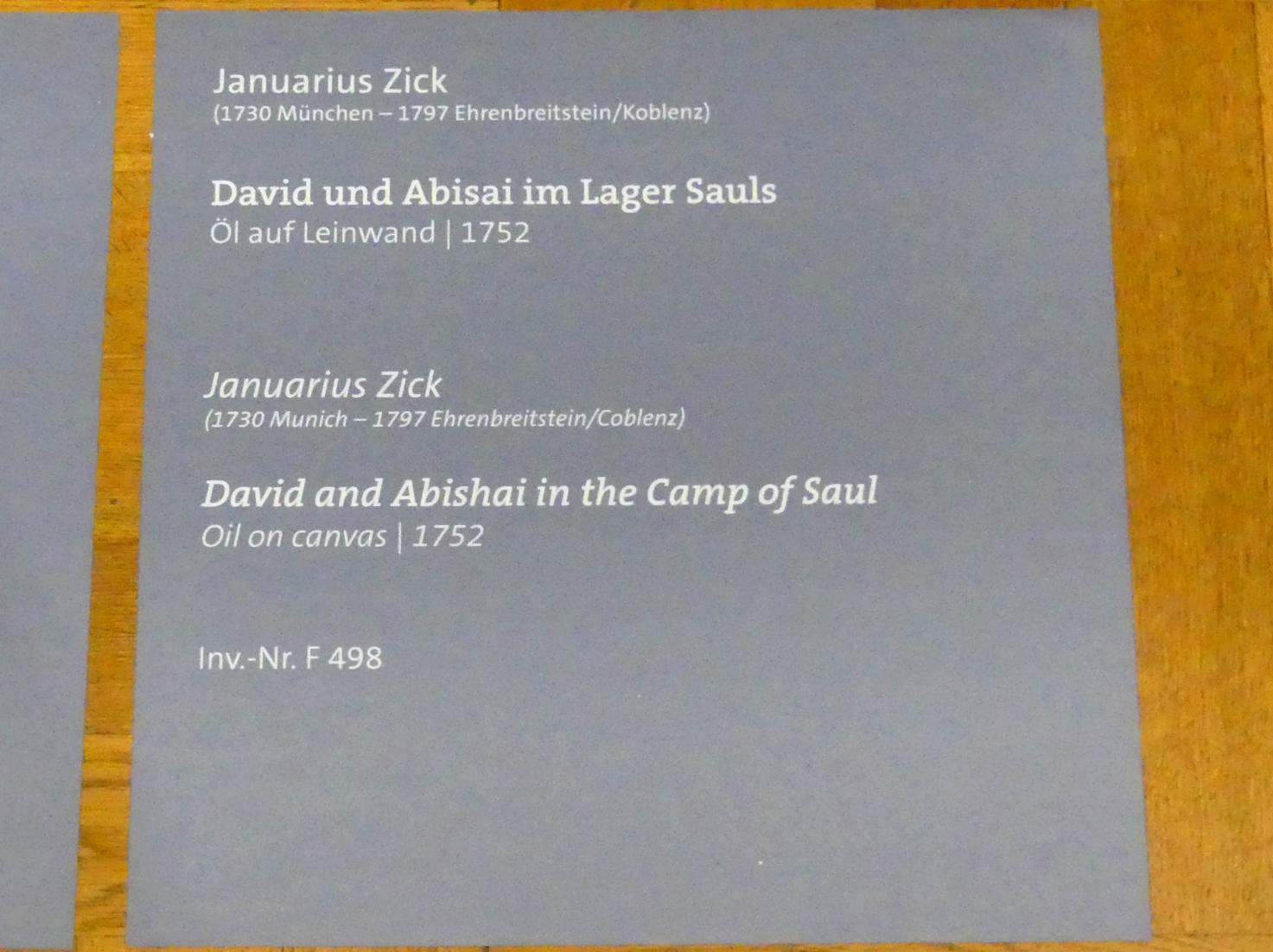 Januarius  Zick (1752–1794), David und Abisai im Lager Sauls, Würzburg, Martin von Wagner-Museum, Saal 5, 1752, Bild 2/2