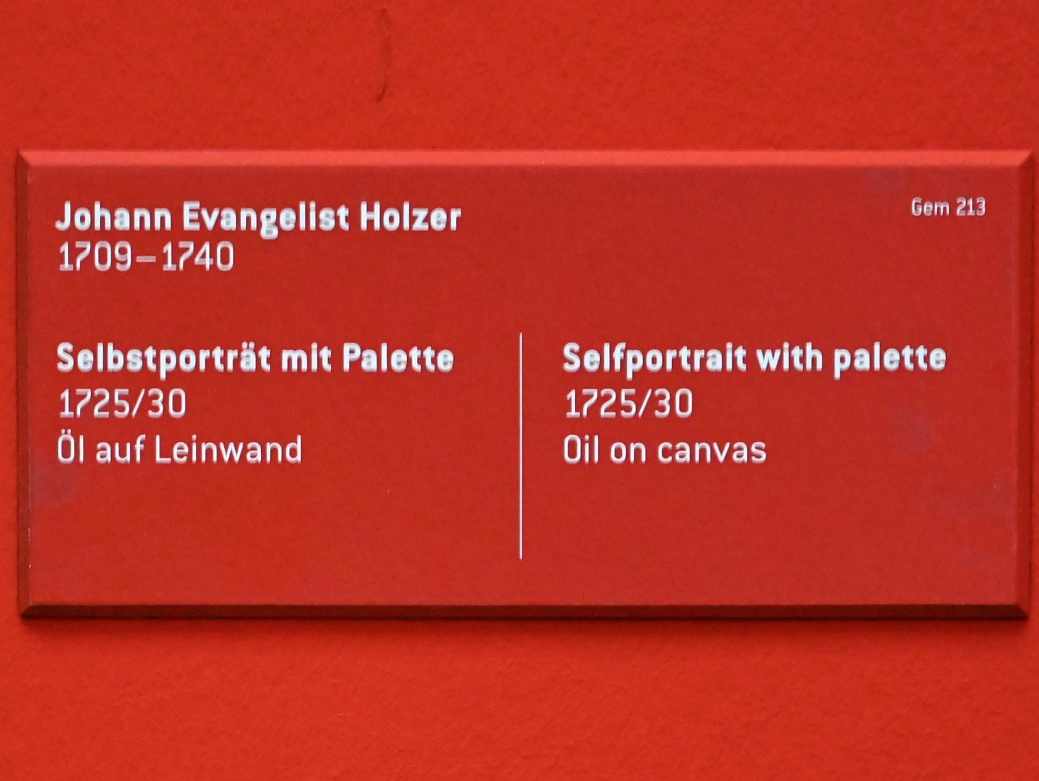 Johann Evangelist Holzer (1727–1739), Selbstporträt mit Palette, Innsbruck, Tiroler Landesmuseum, Ferdinandeum, Saal 1, 1725–1730, Bild 2/2