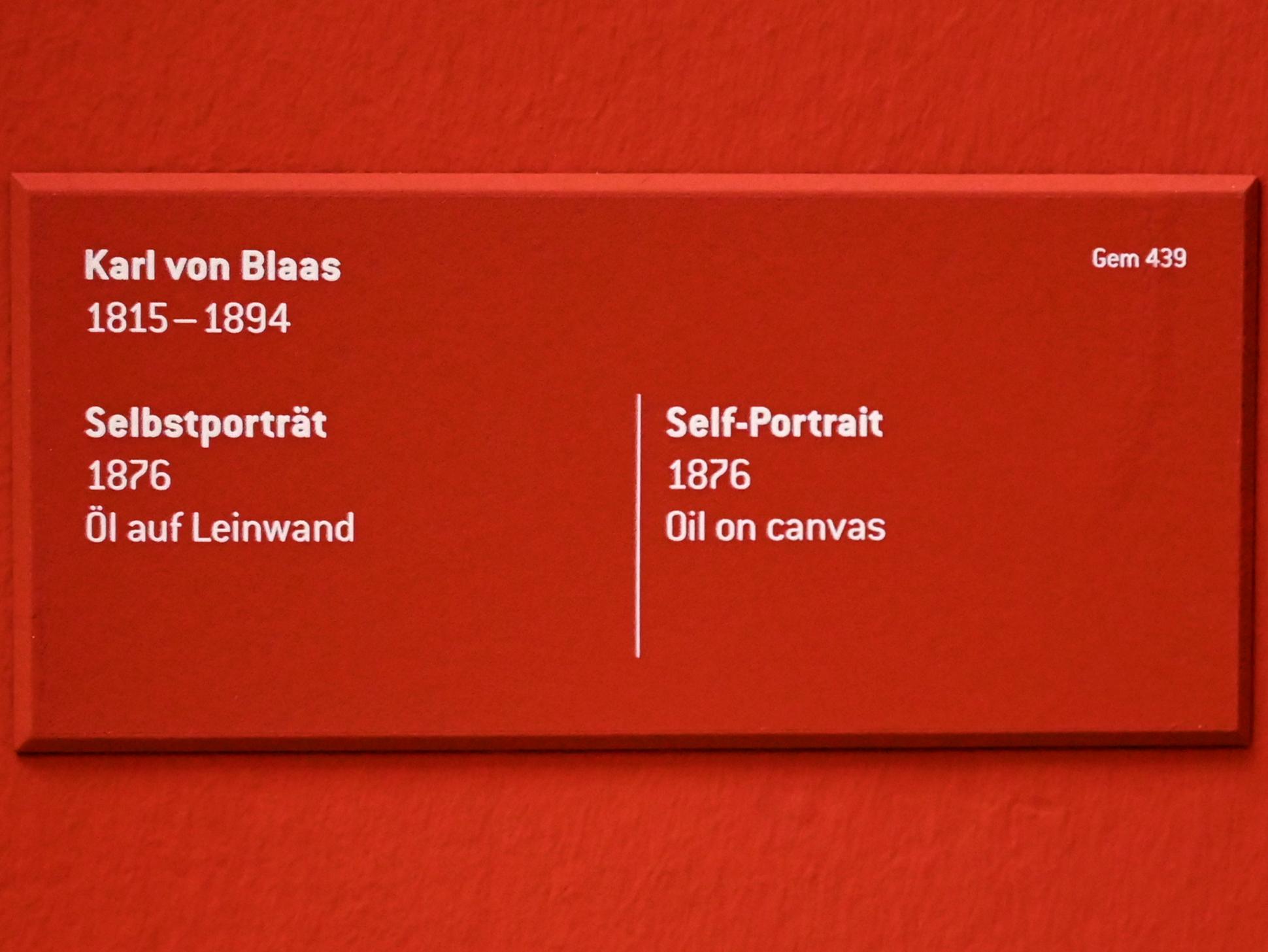 Karl von Blaas (1842–1876), Selbstporträt, Innsbruck, Tiroler Landesmuseum, Ferdinandeum, Saal 1, 1876, Bild 2/2