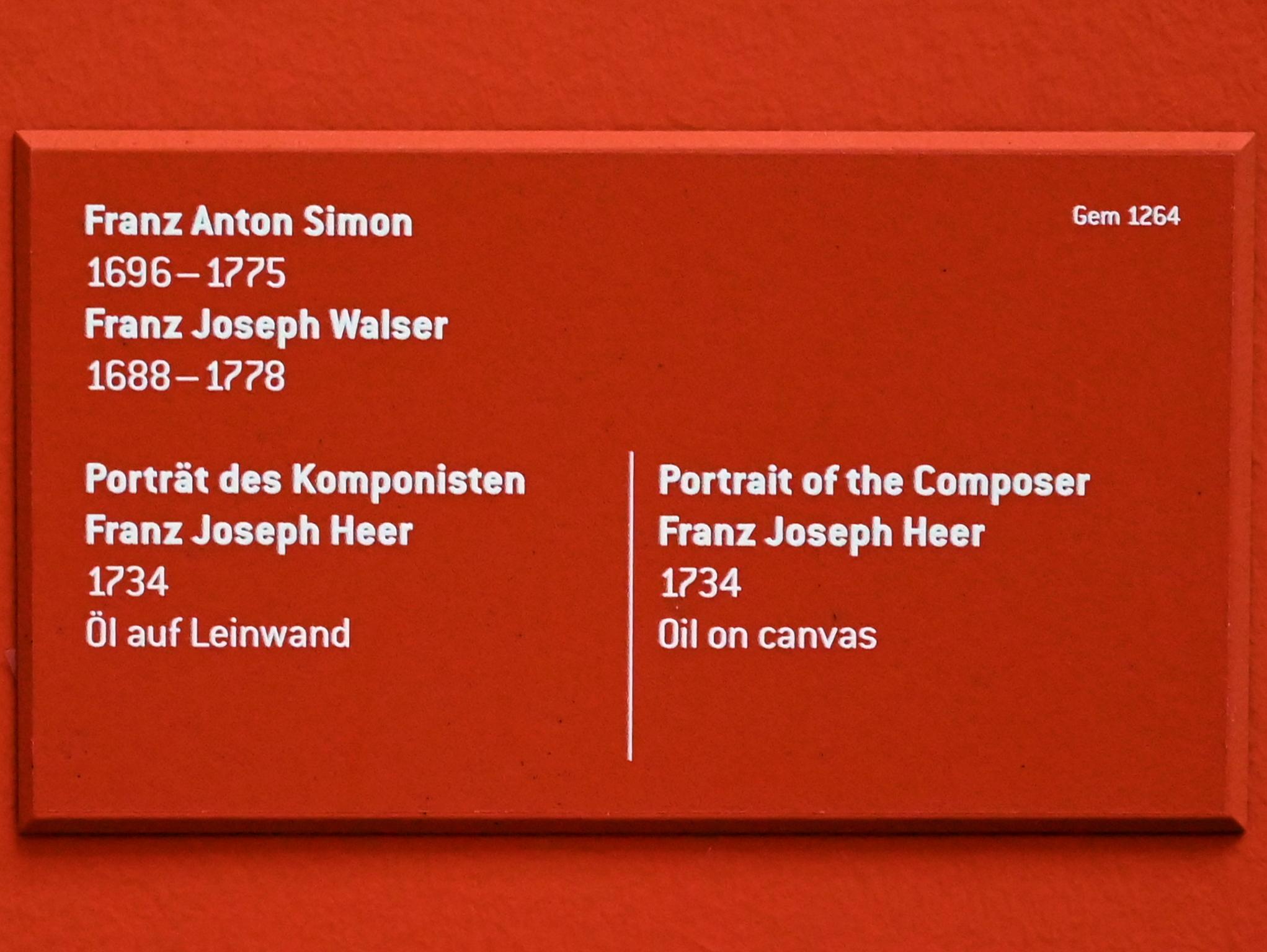 Franz Josef Walser (1734), Porträt des Komponisten Franz Joseph Heer, Innsbruck, Tiroler Landesmuseum, Ferdinandeum, Saal 2, 1734, Bild 2/2