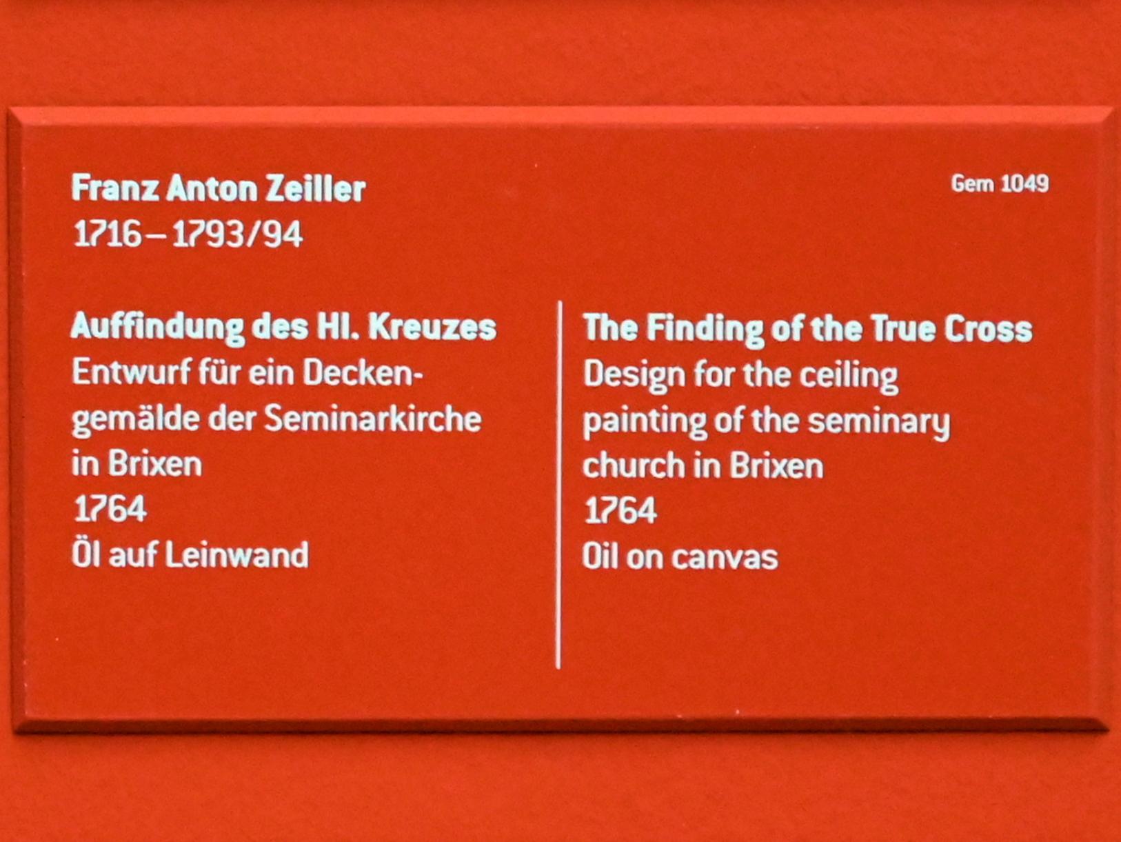 Franz Anton Zeiller (1735–1767), Auffindung des Hl. Kreuzes, Brixen, Seminarkirche, jetzt Innsbruck, Tiroler Landesmuseum, Ferdinandeum, Saal 3, 1764, Bild 2/2