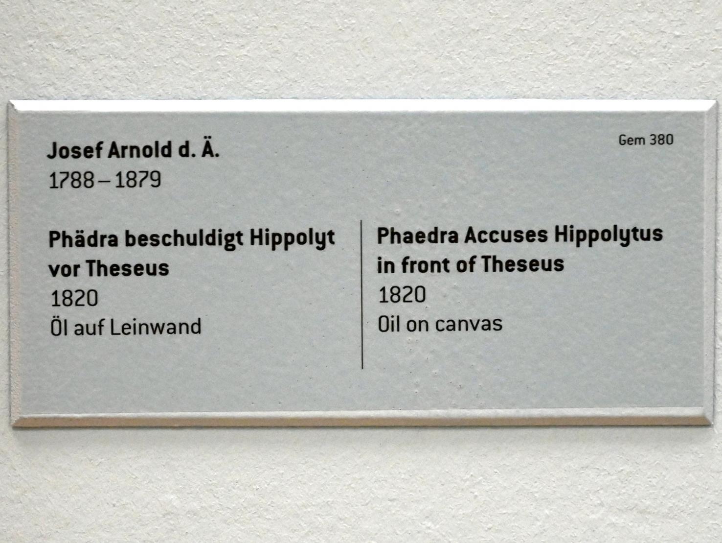 Josef Arnold der Ältere (1820), Phädra beschuldigt Hippolyt vor Theseus, Innsbruck, Tiroler Landesmuseum, Ferdinandeum, Saal 5, 1820, Bild 2/2