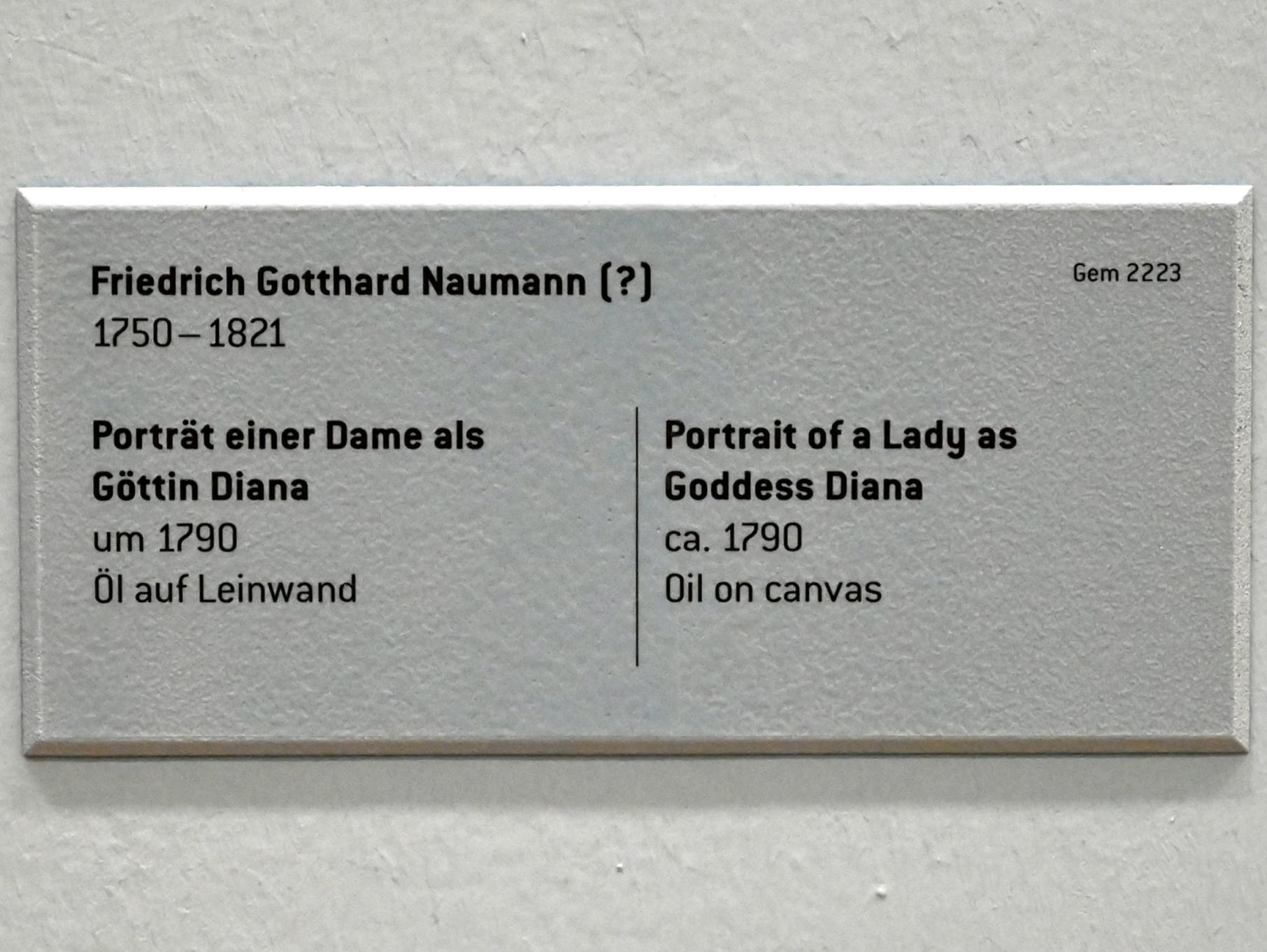 Friedrich Gotthard Naumann (1790), Porträt einer Dame als Göttin Diana, Innsbruck, Tiroler Landesmuseum, Ferdinandeum, Saal 5, um 1790, Bild 2/2