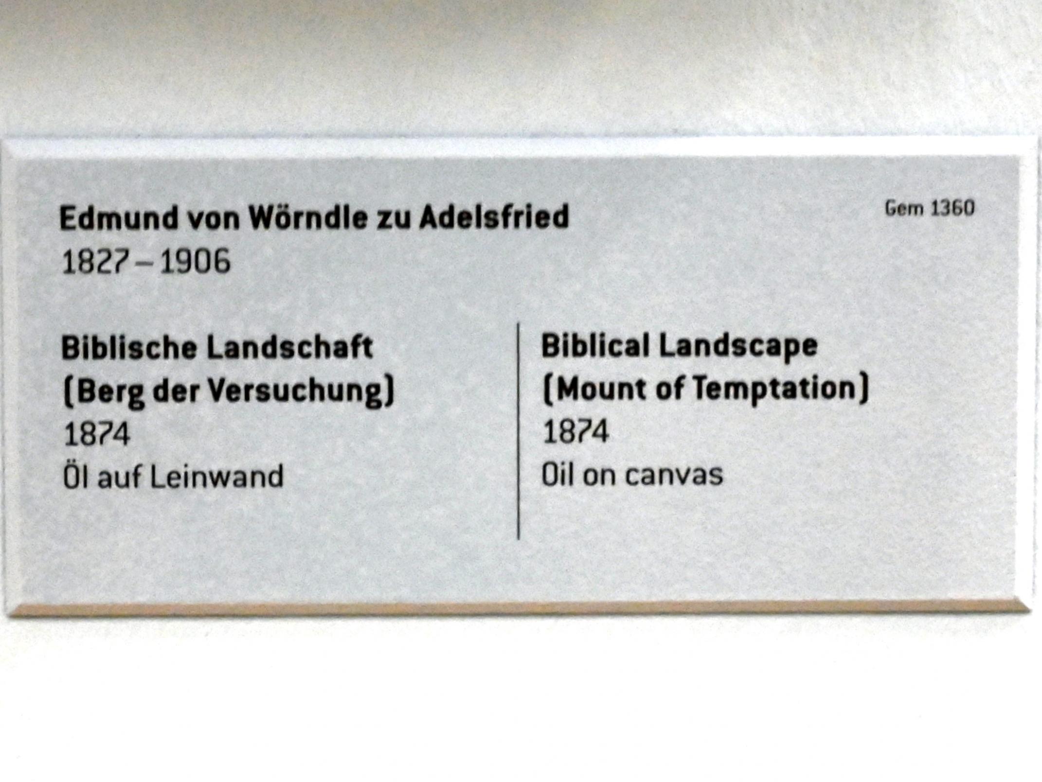 Edmund von Wörndle (1874), Biblische Landschaft (Berg der Versuchung), Innsbruck, Tiroler Landesmuseum, Ferdinandeum, Saal 6, 1874, Bild 2/2