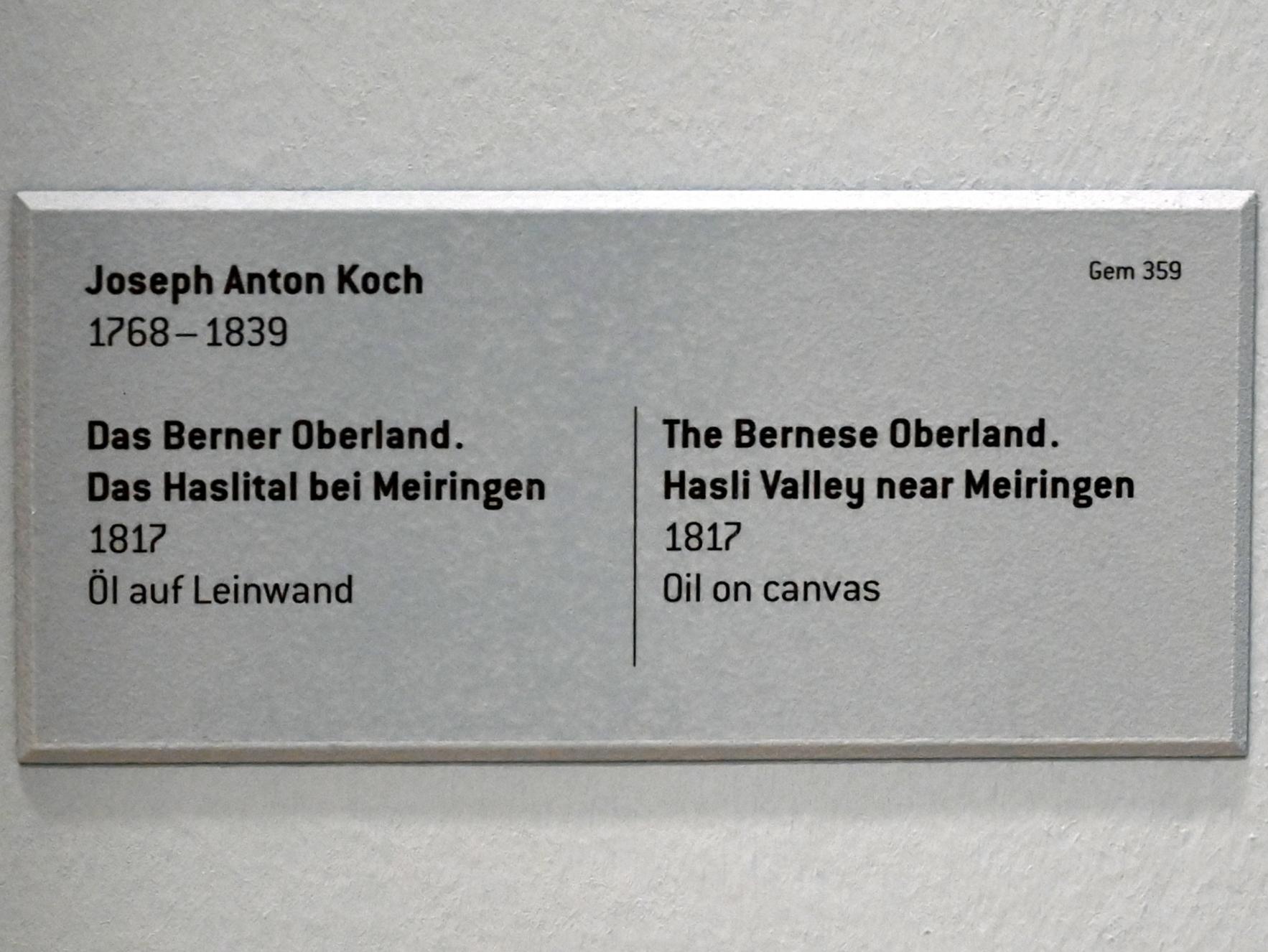 Joseph Anton Koch (1796–1835), Das Berner Oberland. Das Haslital bei Meiringen, Innsbruck, Tiroler Landesmuseum, Ferdinandeum, Saal 6, 1817, Bild 2/2