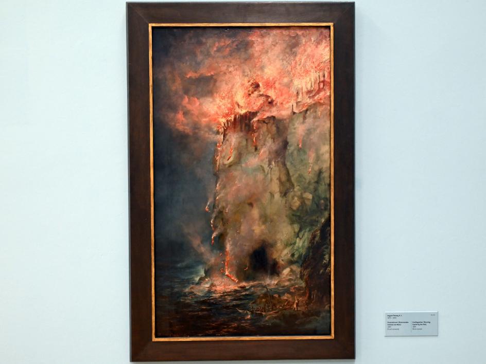 August Pezzey der Jüngere: Feuersbrunst (Brennendes Schloss am Meer), 1897