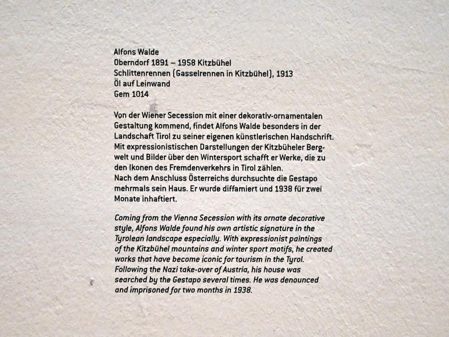 Alfons Walde (1913–1933), Schlittenrennen (Gasselrennen in Kitzbühel), Innsbruck, Tiroler Landesmuseum, Ferdinandeum, Saal 8, 1913, Bild 2/2