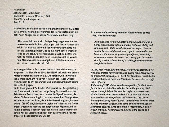 Max Weiler (1946), Bildnis Dr. Hermann Mitsche, Innsbruck, Tiroler Landesmuseum, Ferdinandeum, Saal 8, 1946, Bild 2/2