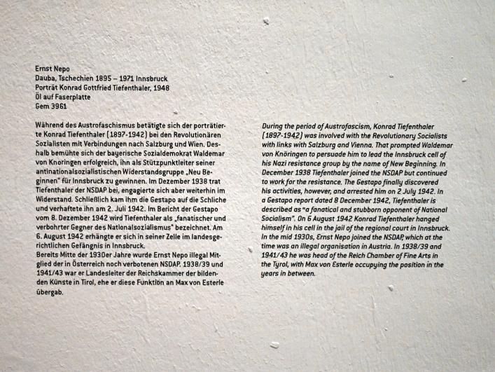 Ernst Nepo (1925–1948), Porträt Konrad Gottfried Tiefenthaler, Innsbruck, Tiroler Landesmuseum, Ferdinandeum, Saal 8, 1948, Bild 2/2