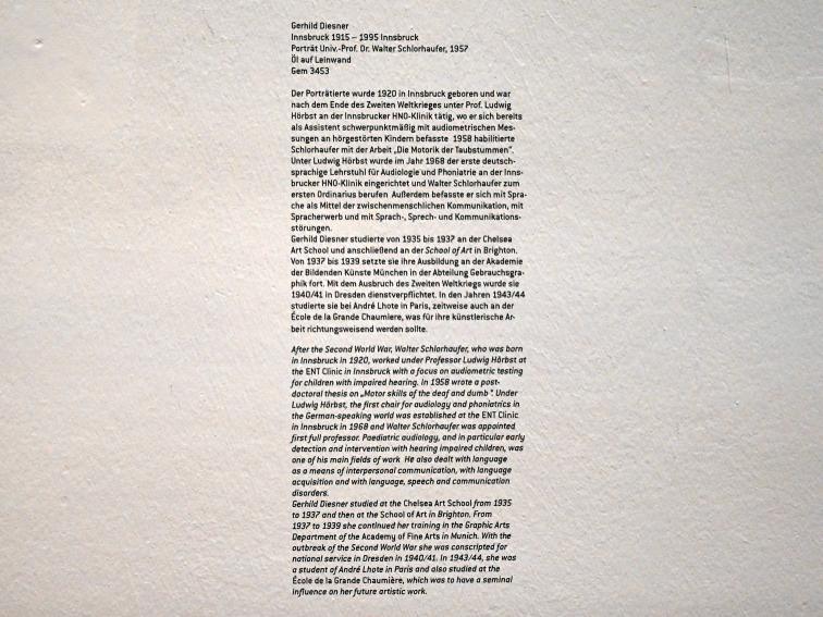 Gerhild Diesner (1957), Porträt Univ.-Prof. Dr. Walter Schlorhaufer, Innsbruck, Tiroler Landesmuseum, Ferdinandeum, Saal 8, 1957, Bild 2/2