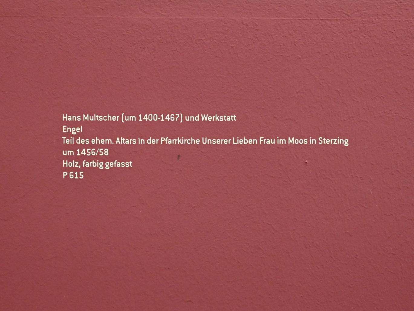 Hans Multscher (1428–1465), Engel, Sterzing, Pfarrkirche Unsere liebe Frau im Moos, jetzt Innsbruck, Tiroler Landesmuseum, Ferdinandeum, Mittelalter 2, um 1456–1458, Bild 4/4