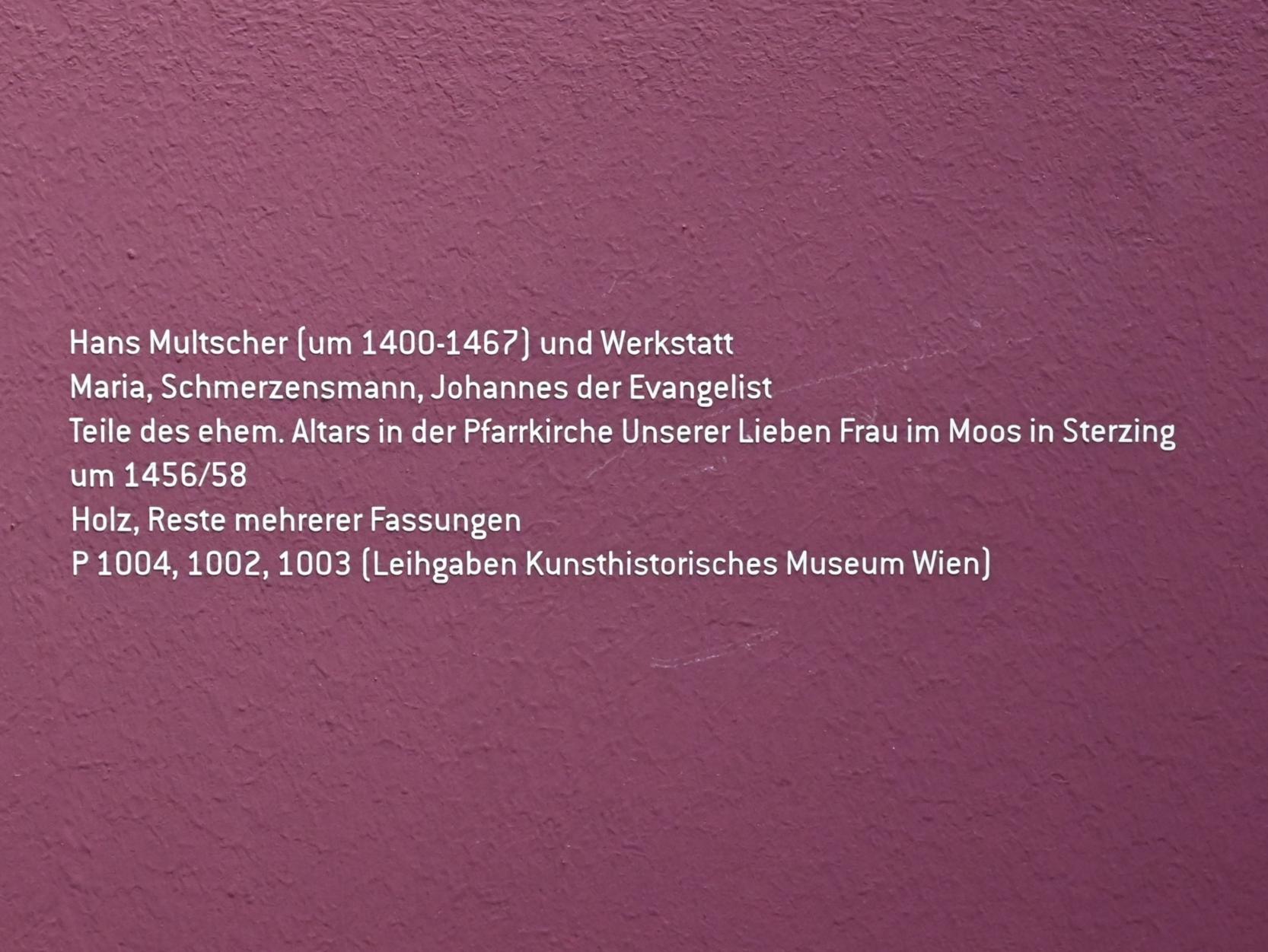 Hans Multscher (1428–1465), Schmerzensmann, Sterzing, Pfarrkirche Unsere liebe Frau im Moos, jetzt Innsbruck, Tiroler Landesmuseum, Ferdinandeum, Mittelalter 2, um 1456–1458, Bild 3/3