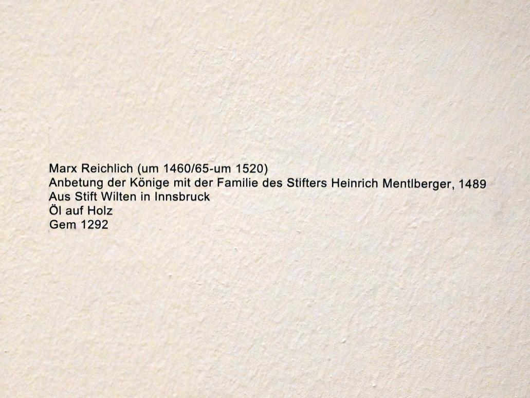 Marx Reichlich (1489–1520), Anbetung der Könige mit der Familie des Stifters Heinrich Mentlberger, Innsbruck, Tiroler Landesmuseum, Ferdinandeum, Saal 11, 1489, Bild 2/2