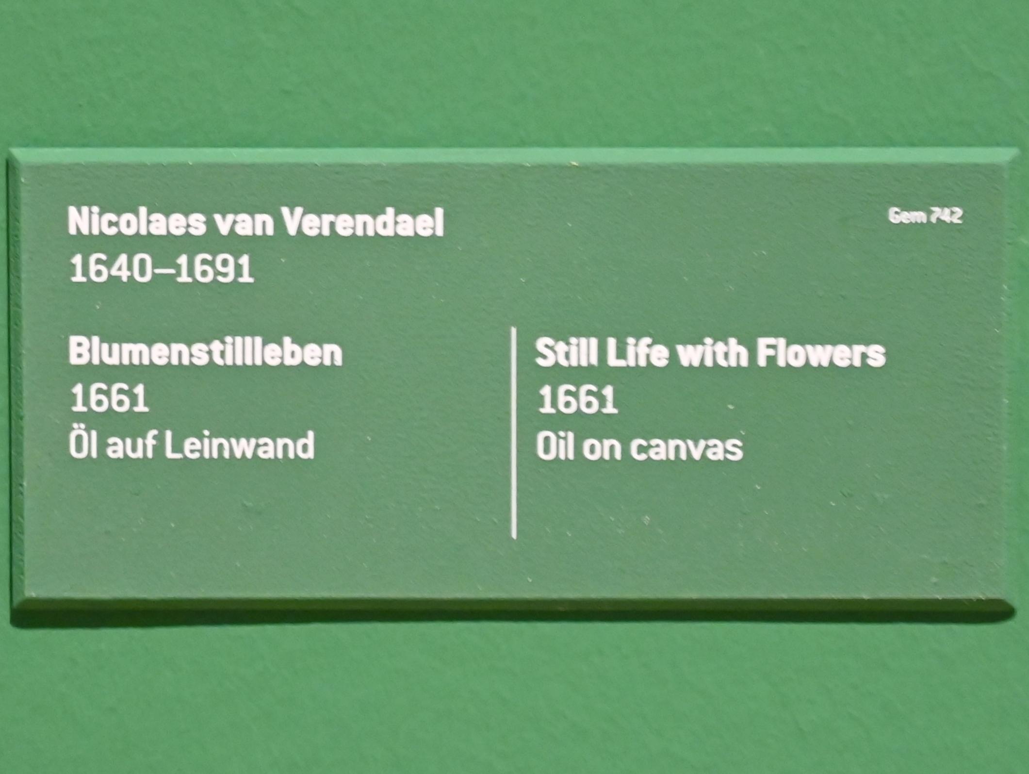 Nicolaes van Verendael (1661), Blumenstillleben, Innsbruck, Tiroler Landesmuseum, Ferdinandeum, Saal 13, 1661, Bild 2/2