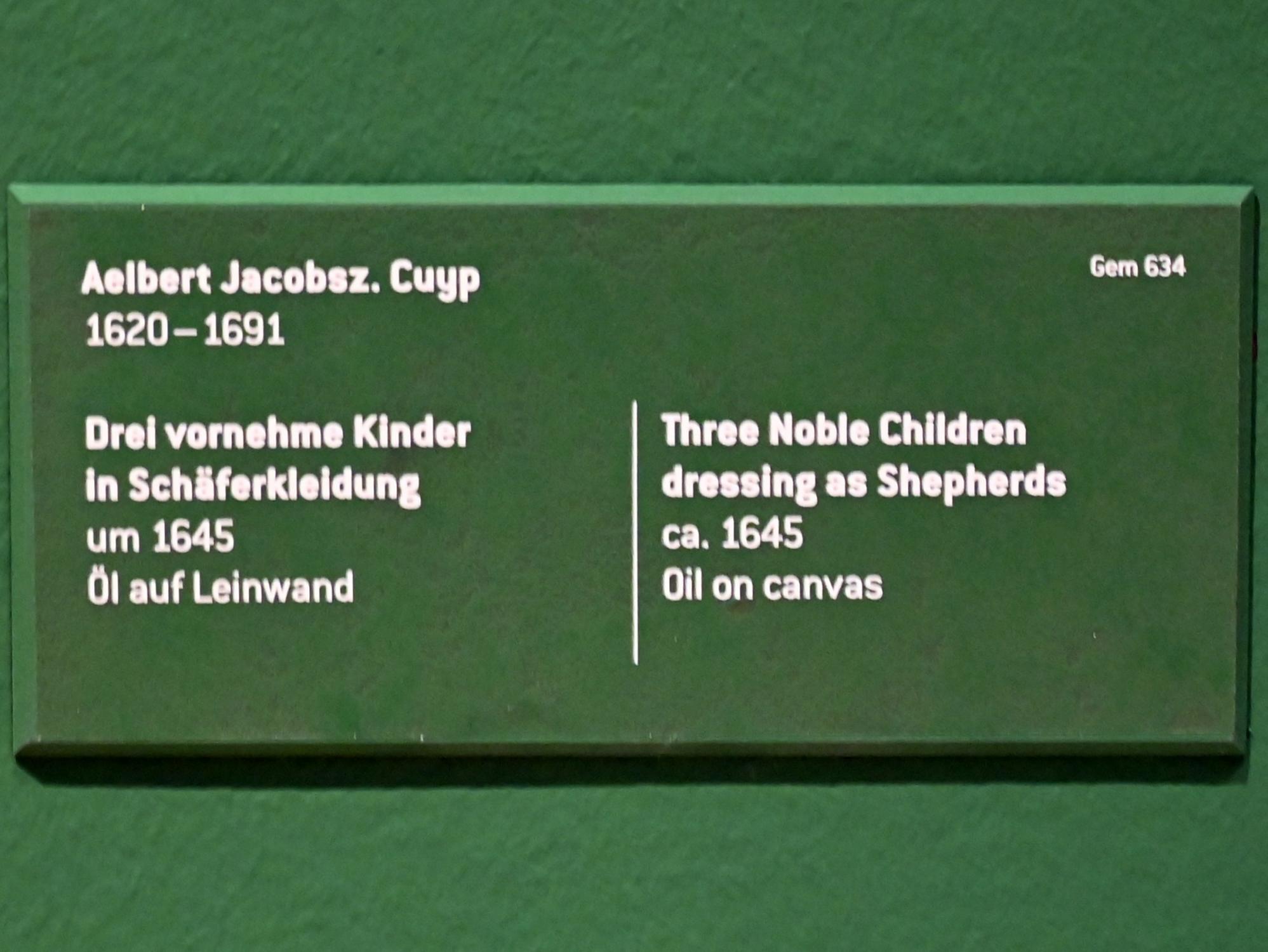 Aelbert Cuyp (1640–1667), Drei vornehme Kinder in Schäferkleidung, Innsbruck, Tiroler Landesmuseum, Ferdinandeum, Saal 15, um 1645, Bild 3/3