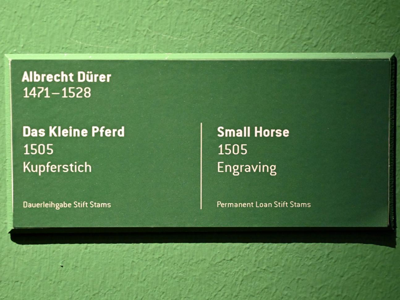 Albrecht Dürer (1490–1526), Das Kleine Pferd, Innsbruck, Tiroler Landesmuseum, Ferdinandeum, Saal 16, 1505, Bild 2/2
