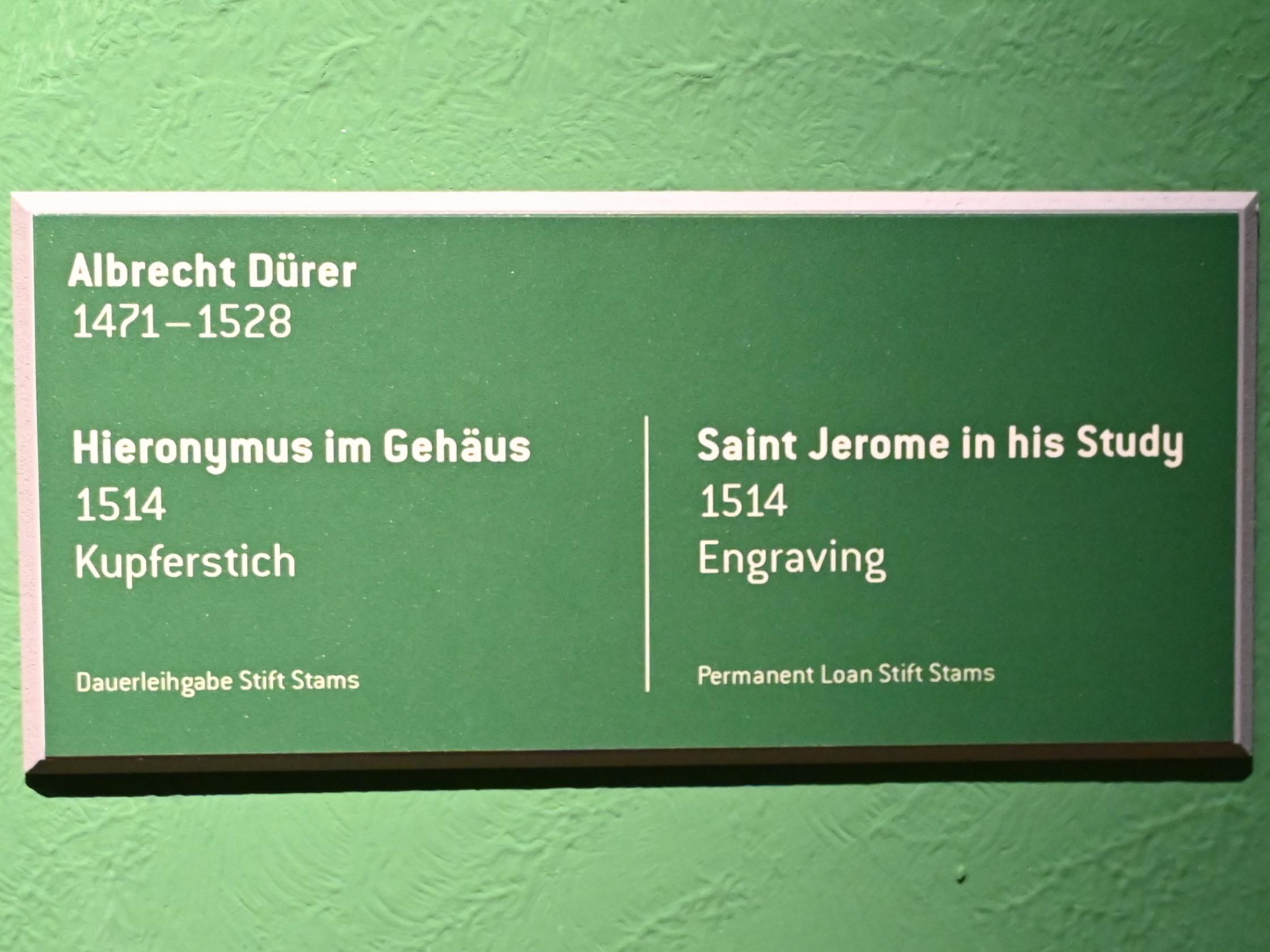 Albrecht Dürer (1490–1526), Hieronymus im Gehäus, Innsbruck, Tiroler Landesmuseum, Ferdinandeum, Saal 16, 1514, Bild 2/2