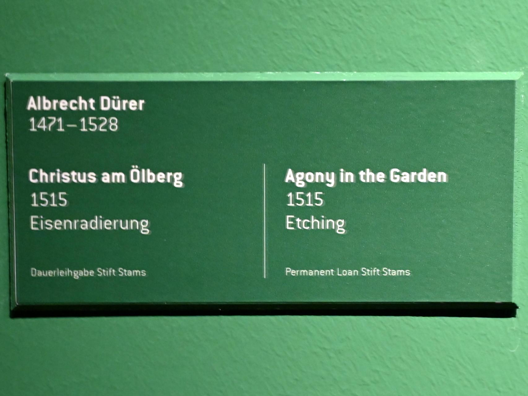 Albrecht Dürer (1490–1526), Christus am Ölberg, Innsbruck, Tiroler Landesmuseum, Ferdinandeum, Saal 16, 1515, Bild 2/2