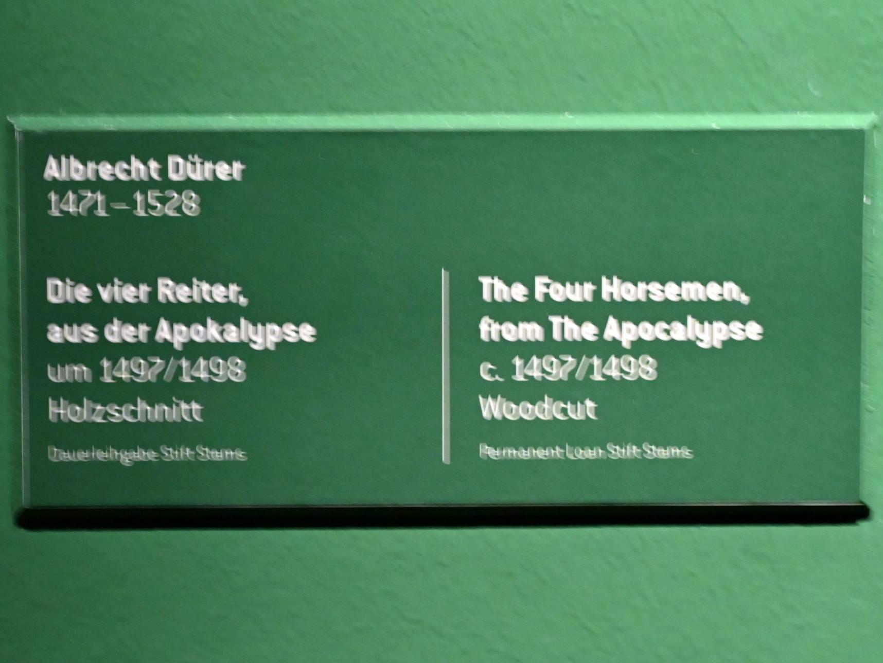 Albrecht Dürer (1490–1526), Die vier Reiter, aus der Apokalypse, Innsbruck, Tiroler Landesmuseum, Ferdinandeum, Saal 16, um 1497–1498, Bild 2/2
