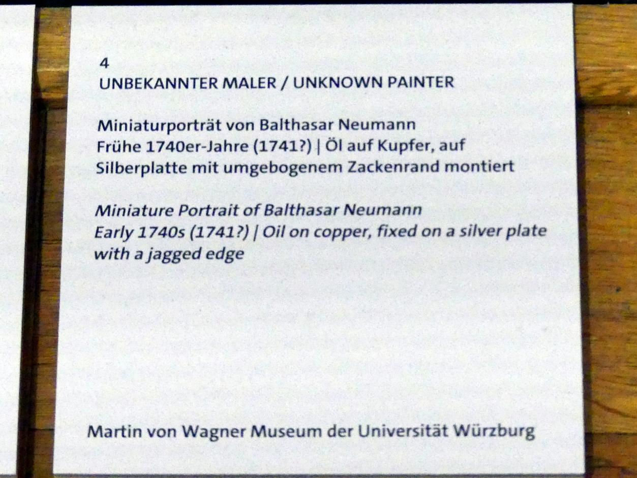 Miniaturporträt von Balthasar Neumann, Würzburg, Martin von Wagner Museum, Ausstellung "Tiepolo und seine Zeit in Würzburg" vom 31.10.2020-15.07.2021, Saal 1, um 1741, Bild 2/2