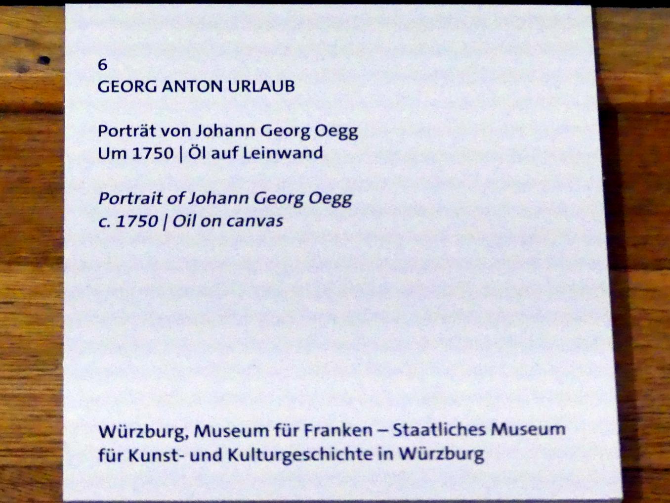 Georg Anton Urlaub (1735–1758), Porträt von Johann Georg Oegg, Würzburg, Martin von Wagner Museum, Ausstellung "Tiepolo und seine Zeit in Würzburg" vom 31.10.2020-15.07.2021, Saal 1, um 1750, Bild 2/2